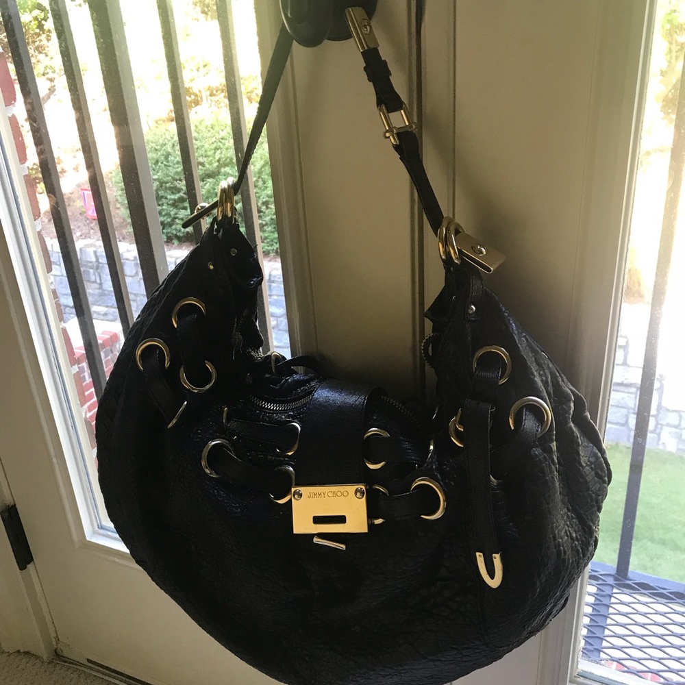 Jimmy Choo Black Leather Handbag with Gold!